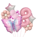 Pink number 8 butterfly balloon set with glitter star and floral party decorations - Butterfly Balloon Kit - Number 8