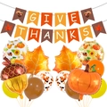 Thanksgiving party balloon kit with Give Thanks banners, pumpkin and maple leaf foils - Thanksgiving Banner Balloon Set