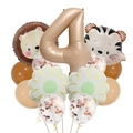 Waldtier Ballon Set zum 4. Geburtstag mit Löwe Tiger und roségoldener Nummer - Nummer 4 (Retro Tier Set 4)