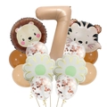 Détail du set de ballons animaux avec chiffre sept caramel pour décoration d'anniversaire - Chiffre 7 (Set Animaux Rétro 7)