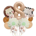 Détail du ballon chiffre 8 or rose avec décorations de fête lion et tigre mignon - Chiffre 8 (Set Animaux Rétro 8)