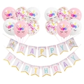 Unicorn birthday party kit with pastel balloons and Happy Birthday banner decorations - Unicorn Banner Balloon Set