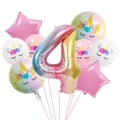 Dettaglio set palloncini unicorno con grande palloncino a numero 4 sfumato da 40 pollici - Set Unicorno Numero 4