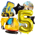 Kit ballons véhicule de chantier avec pelleteuse et chiffre 5 doré pour fête d'enfants - Style Pelleteuse (6015969975932)