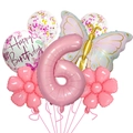 Kit ballon chiffre 6 rose avec papillon mat et ballons fleurs pour fête d'anniversaire - Style Numéro 6