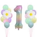 Rainbow gradient number 1 balloon set with white daisy and pastel macaron latex balloons - Gradient Number 1 Style