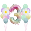 40 inch gradient rainbow star number 3 balloon with daisies for birthday party decor - Gradient Number 3 Style