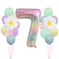 Regenboog nummer 7 ballonset met madeliefjes en pastelkleurige macaron ballonnen - Gradiënt Nummer 7 Stijl