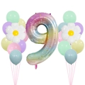 Detail van regenboog cijfer 9 ballon met madeliefjes voor verjaardagsfeest decoratie - Gradiënt Nummer 9 Stijl