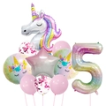 Detailed set of 5th birthday unicorn and rainbow gradient number foil balloons - Unicorn Gradient Number Set 5