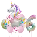 Detailed set of unicorn theme 6th birthday party balloons with gradient number 6 and stars - Unicorn Gradient Number Set 6
