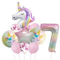 Unicorn theme 7th birthday balloon set with star patterns and rainbow gradient number - Unicorn Gradient Number Set 7