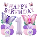 Détail d'une bannière de 1er anniversaire et ballons papillons dégradés pour décoration - Style Premier Anniversaire Thème Papillon