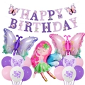 Kit anniversaire papillon avec ballons violets en aluminium et bannière de fête - Style Fée Thème Papillon