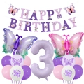 Kit déco anniversaire papillon avec ballons violets crème et bannière happy birthday joyeux - Style Troisième Anniversaire Thème Papillon