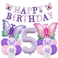 Décoration de 5ème anniversaire avec ballons papillon mauves et bannière joyeux anniversaire - Style Cinquième Anniversaire Thème Papillon