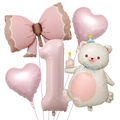 Pink 1st birthday balloon set with teddy bear, number 1, heart and bow foil balloons - Magic Bear Set (Number 1)