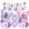 Détail du kit 8e anniversaire avec ballons papillons violets et bannière joyeux anniversaire - Style Huitième Anniversaire Thème Papillon