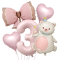 40-inch baby pink number 3 balloon set with cartoon bear, heart and bow foil balloons - Magic Bear Set (Number 3)