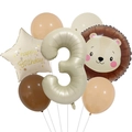 Detailliertes Set aus cremefarbenem Ballon Nummer 3 mit Löwe und Latex-Partydeko - Nummer 3 Löwen-Set