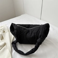 Black quilted crossbody dumpling bag with knotted shoulder strap in nylon material - Black