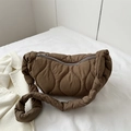 Quilted dark brown crescent dumpling bag in padded nylon with knot detail handle - Brown