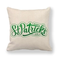 Close-up of linen St. Patrick's Day pillow cover showing textured fabric and green print - Artistic Script Greetings (13) / 45x45cm