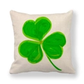 Detailed view of linen pillowcase with green shamrock print for St. Patrick's Day decor - Hand-painted Style Shamrock (15) / 45x45cm