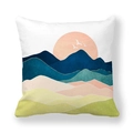 Detail view of peach skin fabric with abstract marble landscape and sun cushion cover - Nordic Abstract Landscape Sunset Style (34) / 18x18 Inch