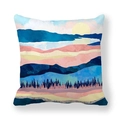 Detail of soft peach skin cushion cover with abstract marble landscape and sun print - Nordic Artistic Layered Forest Style (40) / 18x18 Inch