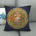 Close-up of geometric mandala pattern on navy blue linen-style throw pillow cover - Deep Blue Mandala (9)