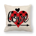 Housse de coussin en lin Saint-Valentin avec cœur à carreaux et flèche de Cupidon - Style love Cœur Carreaux Flèche Cupidon (8) / 45x45cm