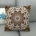 Detail of bohemian mandala pattern on textured linen style square pillow case - Brown Retro Mandala (16)