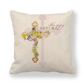 Federa pasquale in lino con croce floreale e scritta decorativa Happy Easter - Stile Croce Floreale (1)