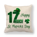 Linen St. Patrick's Day pillow cover with green hat, 17 March text and shamrocks - March 17th Date Sign (5)