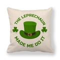 St. Patrick's Day linen pillow cover with Leprechaun hat and clover pattern - Leprechaun Quote (6)