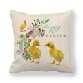 Fodera per cuscino in lino pasquale con anatroccoli gialli e scritta Happy Easter - Stile Tre Anatre (3)