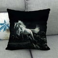 Black linen pillowcase featuring a majestic running white horse and wolves design - White Horse And Wolves(27)