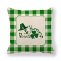Linen St. Patrick's Day pillow cover with green buffalo plaid and clover hat design - Plaid Hat Shamrock (5)