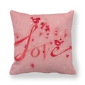 Pink linen Valentine pillowcase with Love text, birds and heart patterns on white background - Pink Theme Birds (1)