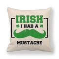 St. Patrick's Day linen pillowcase with green Irish mustache and clover leaf design - Irish Beard Pattern (1) / 45x45cm