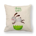 Linnen paaskussensloop met Happy Easter-konijn en groen eierschaalontwerp - Grijs Springend Konijntje Stijl (4)