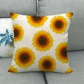 Detailed texture of linen sunflower throw pillow case on a grey fabric sofa - Beige Base Sunflower (2) / 45x45cm