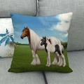 Linen pillow cover featuring a mare and foal grazing on a scenic green meadow - Mare And Foal Grassland(24)