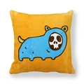 Cartoon Blaues Skelett-Motiv auf leuchtend orangefarbenem Kissenbezug aus Pfirsichhaut - 45x45 cm / Blauer Monster-Totenkopf (15)
