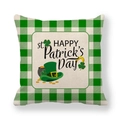 Green buffalo plaid St. Patrick's Day linen pillow cover with festive clover design - Leprechaun Hat Coins (6)