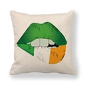 Linen St. Patrick's Day throw pillow cover featuring Irish flag colored lip print - Irish Flag Lips Pattern (2) / 45x45cm