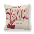 Linen Valentine square pillow cover with red Heart text and wine glass graphics - All My Heart Wine Glasses (2)