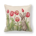 Fodera per cuscino in lino con coniglio ad acquerello e tulipani rossi - Cinque Tulipani Rossi e Coniglio Marrone Grigio (5) / 45cmx45cm