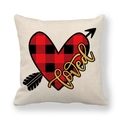 Housse de coussin en lin avec cœur à carreaux rouges et flèche, portant le mot loved - Style Loved Police Artistique Flèche Cœur (12) / 45x45cm